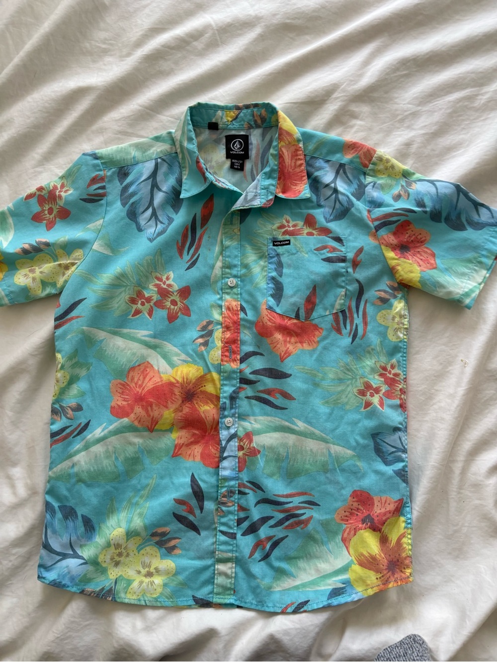 Volcom Boys Turquoise Floral Short Sleeve Button-Up Shirt